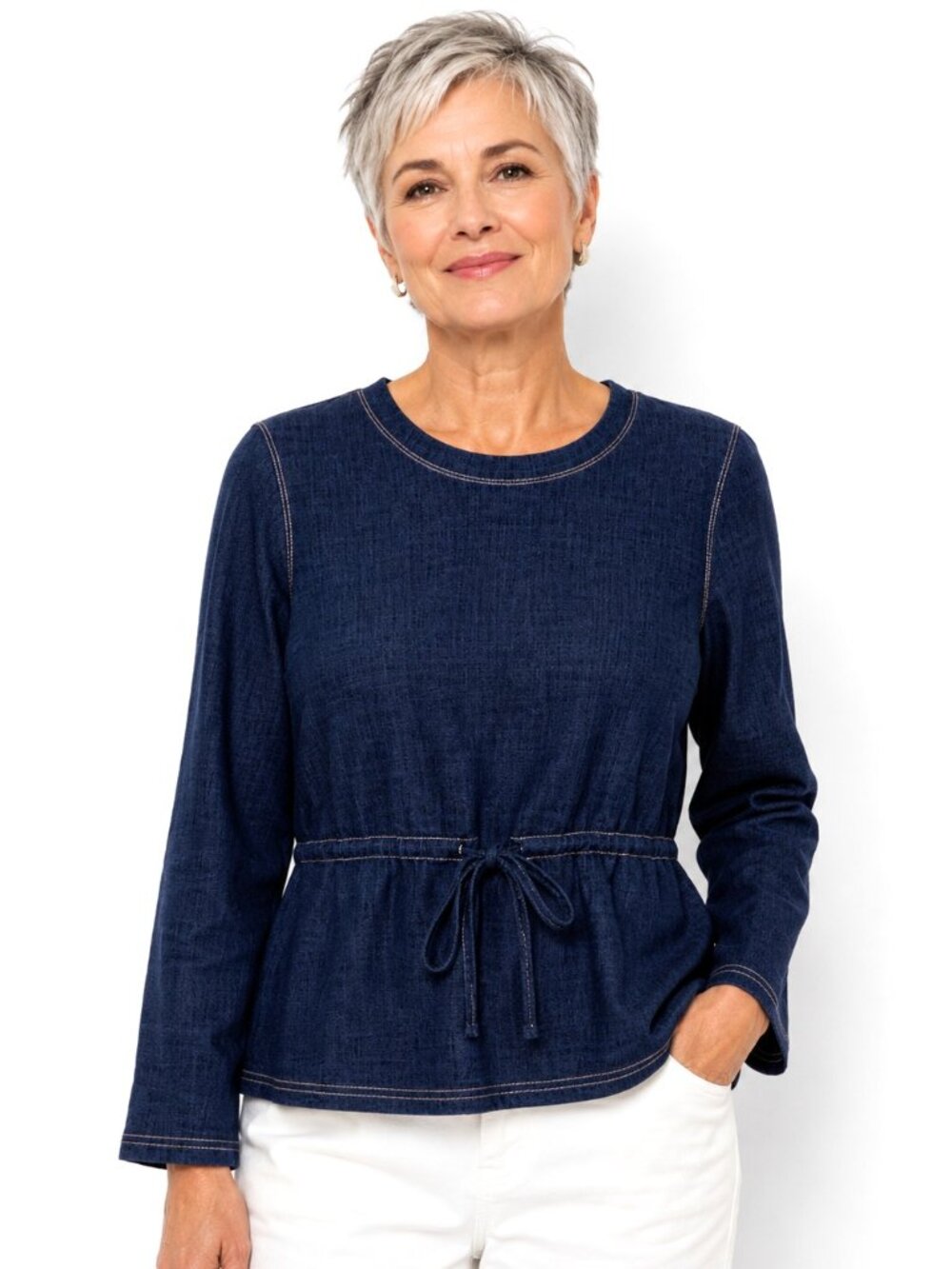 Current Air Navy Blue Tie Waist Cotton Top